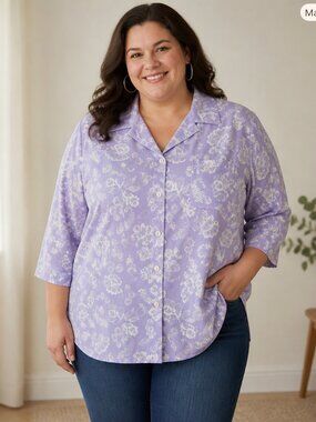Blair Light Lavender Floral Button‑Down Shirt 22W EUC